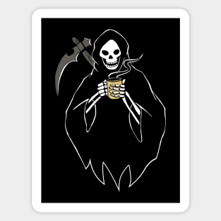 Grim Reaper Loves Coffee Fan Gift Sticker